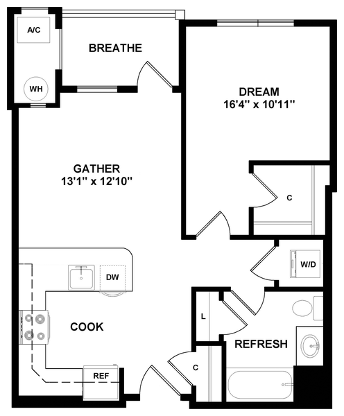 1B AHP Floor Plan at Briggs + Union